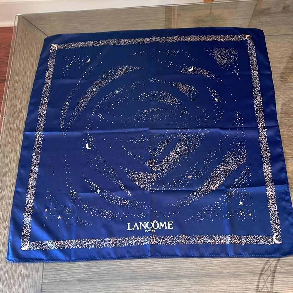 Lancôme Paris Blue Silky - Polyester Square Scarf Stars & Moon Galaxy Milky Way - Picture 7 of 16